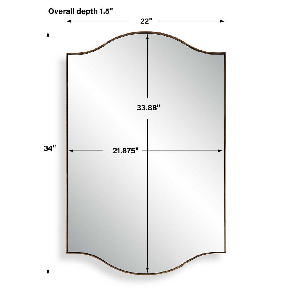 Decorative Wall Mirror, Arch Design, Brushed Gold Arched Frame, 22x34