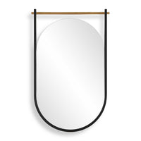 Decorative Oval Wall Mirror, Gold Leaf Rod, 21x34 Satin Black Hanging Frame