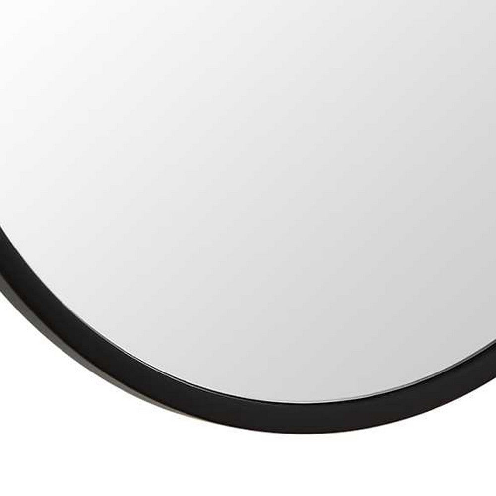 Decorative Oval Wall Mirror, Gold Leaf Rod, 21x34 Satin Black Hanging Frame