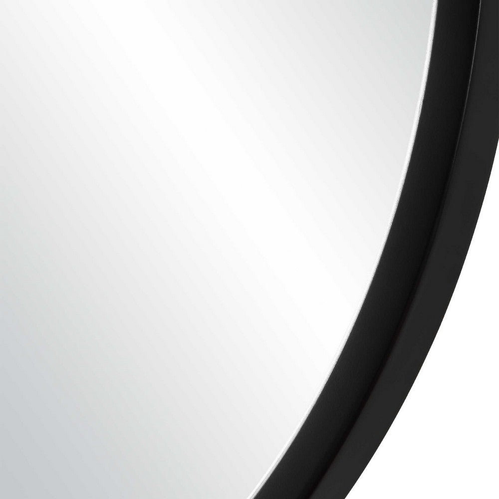 Decorative Oval Wall Mirror, Gold Leaf Rod, 21x34 Satin Black Hanging Frame