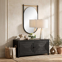 Decorative Oval Wall Mirror, Gold Leaf Rod, 21x34 Satin Black Hanging Frame