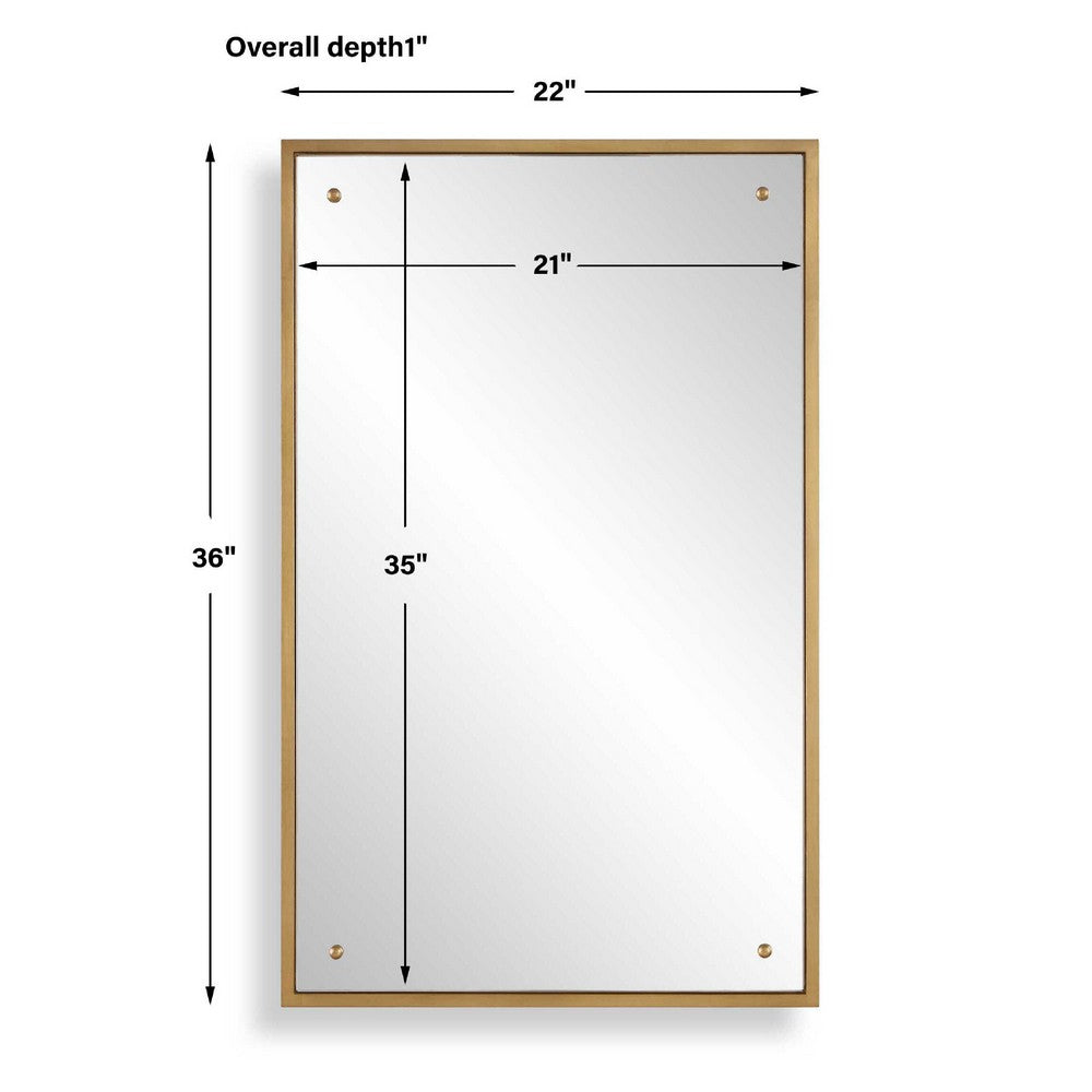 Decorative Wall Mirror, Corner Bolt Detail, Gold Leaf Accent, 21x36