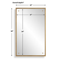 Decorative Wall Mirror, Corner Bolt Detail, Gold Leaf Accent, 21x36