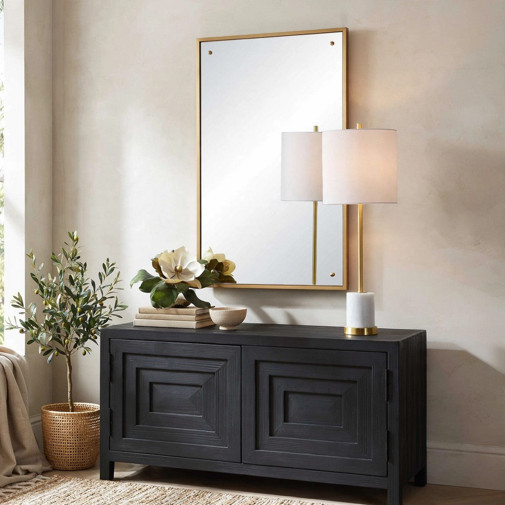 Decorative Wall Mirror, Corner Bolt Detail, Gold Leaf Accent, 21x36
