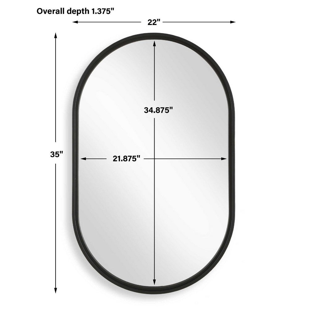 Decorative Wall Mirror, Satin Black Iron, 22x35 Oval Frame