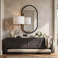 Decorative Wall Mirror, Satin Black Iron, 22x35 Oval Frame