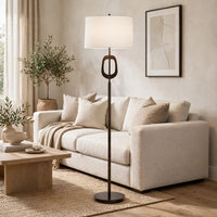 Floor Lamp, Off White Linen Shade, Oil-Rubbed Bronze, Modern 63 Inch