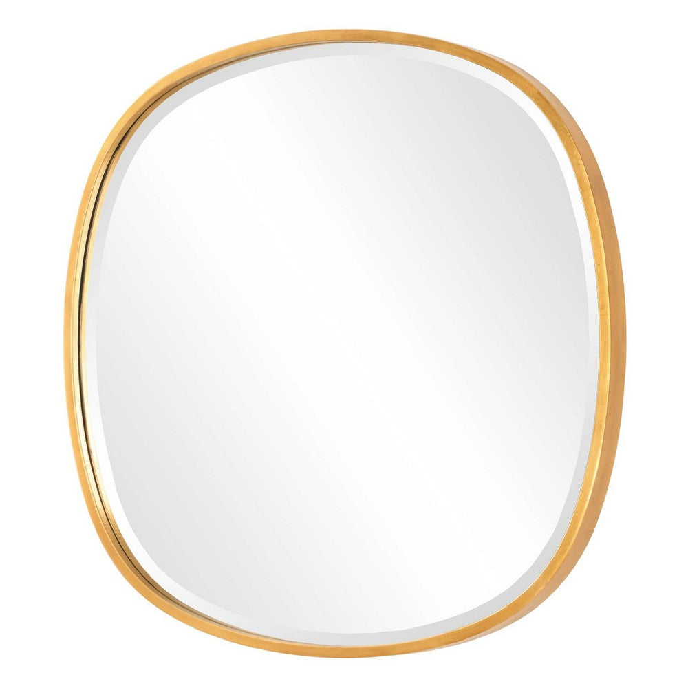 Decorative Wall Mirror, Gold Leaf Irregular Round, Beveled Glass, 30 Inch
