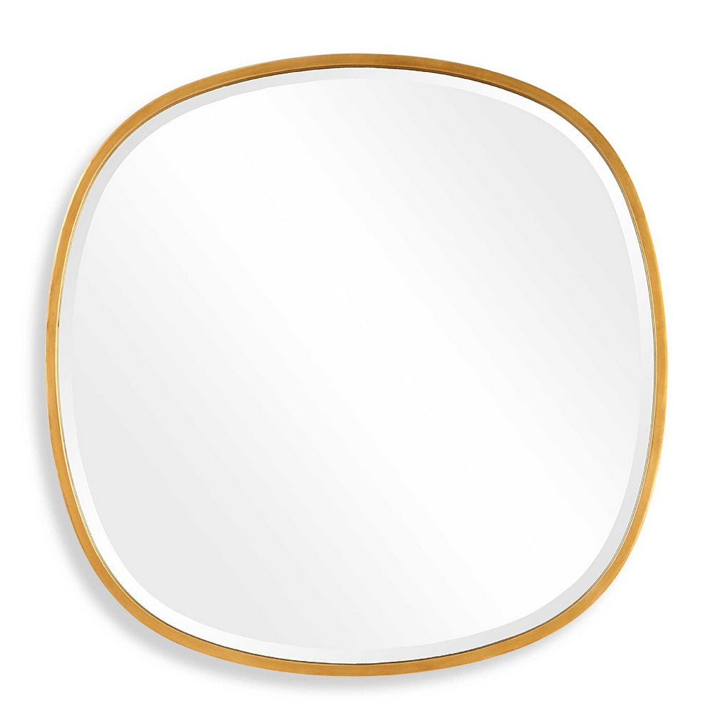 Decorative Wall Mirror, Gold Leaf Irregular Round, Beveled Glass, 30 Inch
