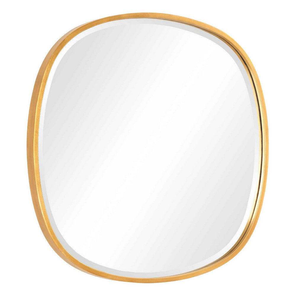 Decorative Wall Mirror, Gold Leaf Irregular Round, Beveled Glass, 30 Inch