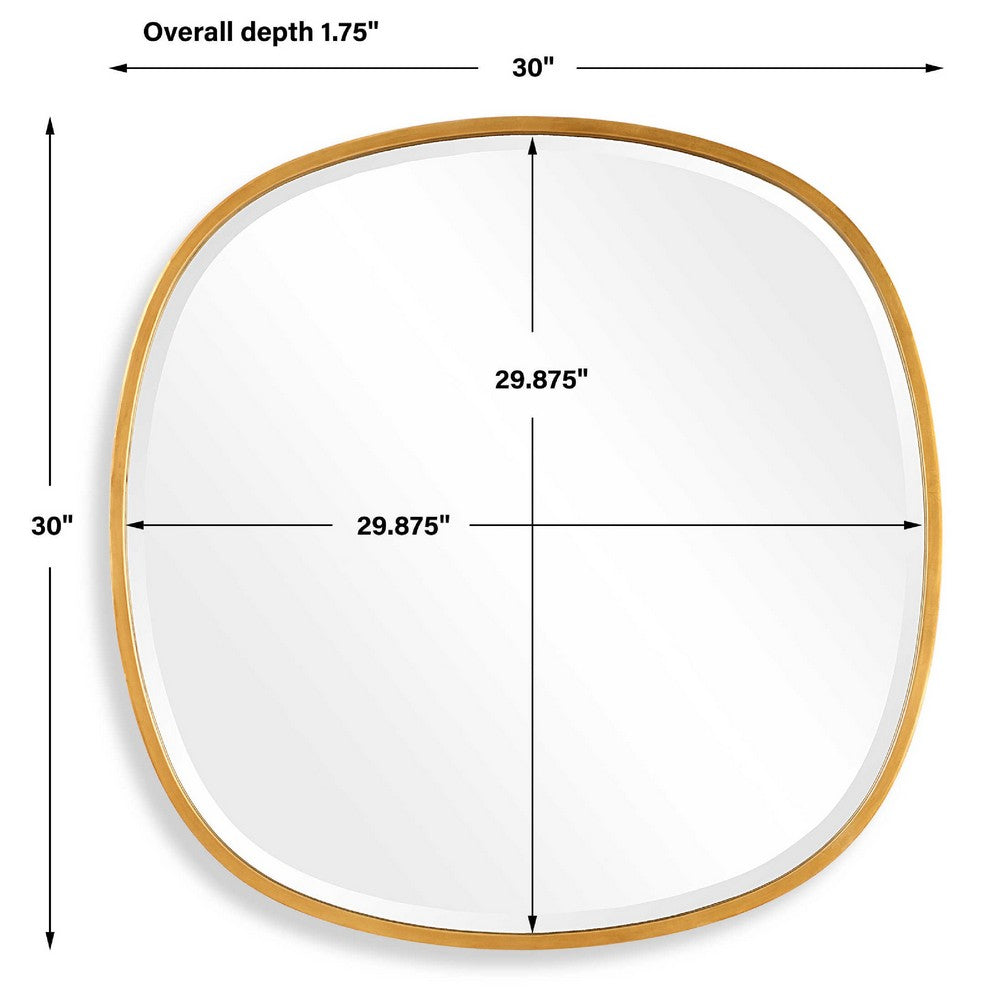 Decorative Wall Mirror, Gold Leaf Irregular Round, Beveled Glass, 30 Inch