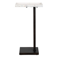 Accent Side End Drink Table, White Marble Top, Bronze Iron, 24 Inch