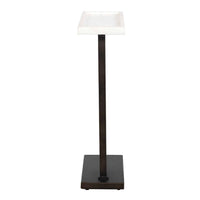 Accent Side End Drink Table, White Marble Top, Bronze Iron, 24 Inch