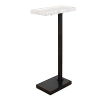Accent Side End Drink Table, White Marble Top, Bronze Iron, 24 Inch