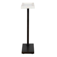 Accent Side End Drink Table, White Marble Top, Bronze Iron, 24 Inch