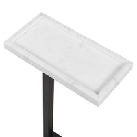 Accent Side End Drink Table, White Marble Top, Bronze Iron, 24 Inch