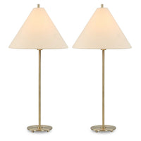 Table Lamp Set of 2, Plated Antique Brass, Off White Linen Shades