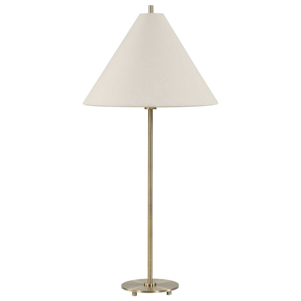 Table Lamp Set of 2, Plated Antique Brass, Off White Linen Shades