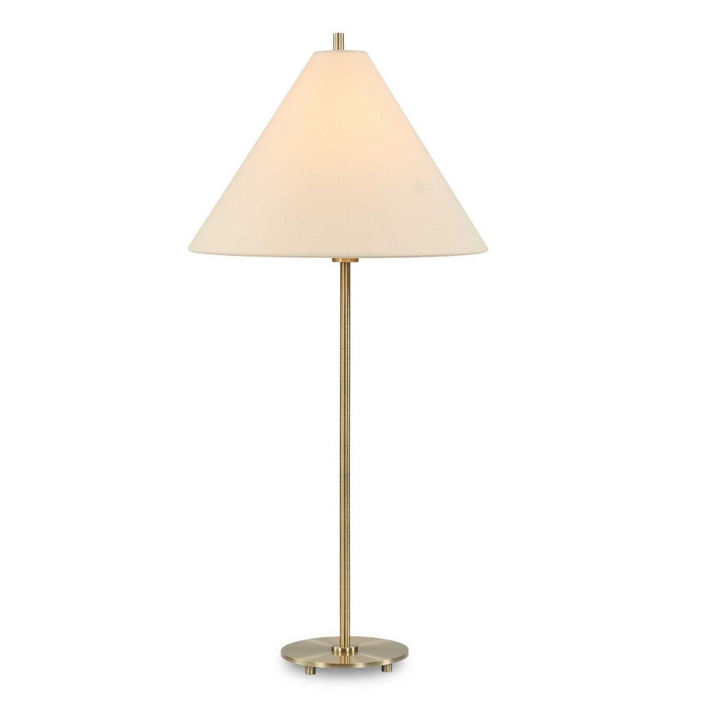 Table Lamp Set of 2, Plated Antique Brass, Off White Linen Shades