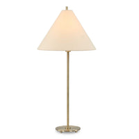 Table Lamp Set of 2, Plated Antique Brass, Off White Linen Shades