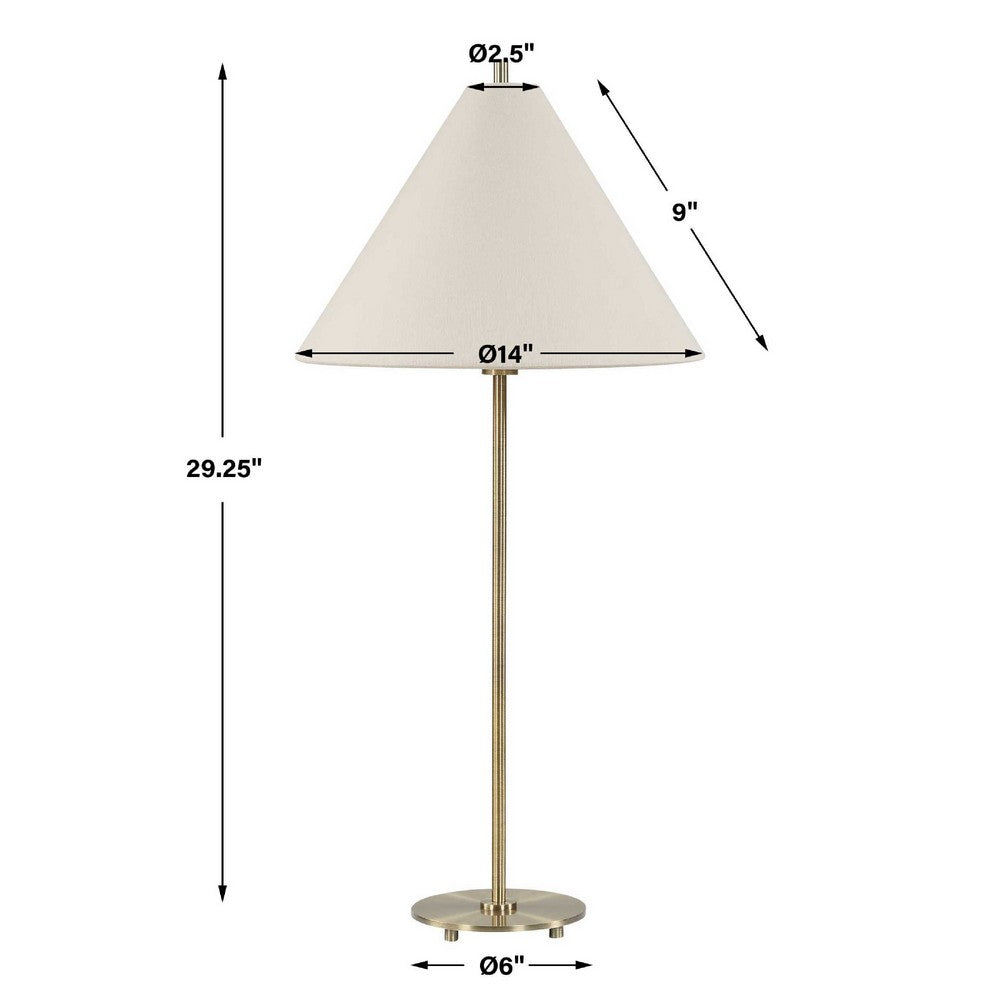 Table Lamp Set of 2, Plated Antique Brass, Off White Linen Shades