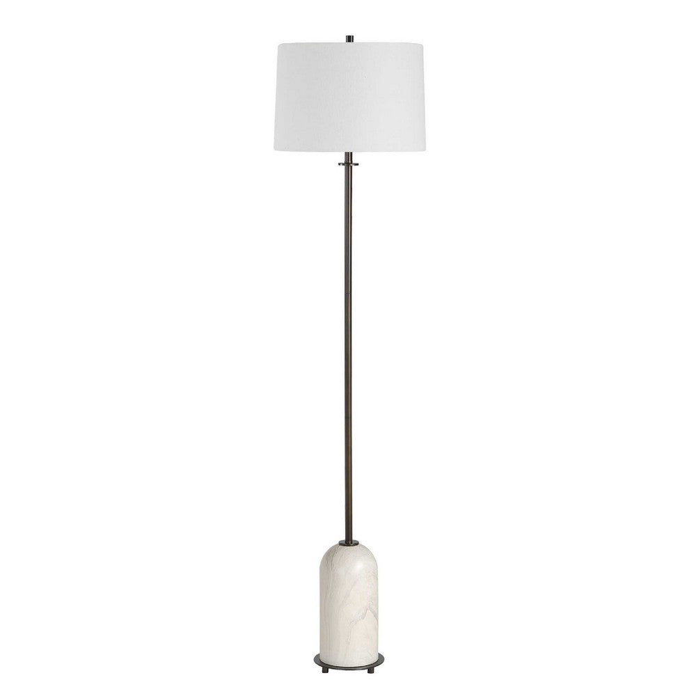 Floor Lamp, Off White Shade, Bronze Stem with Faux Marble Base, 62 Inch