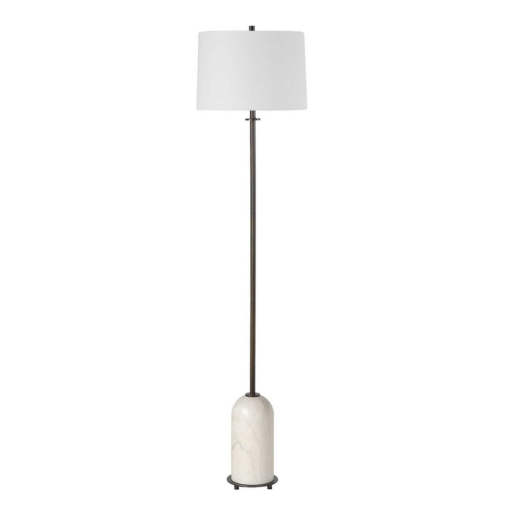 Floor Lamp, Off White Shade, Bronze Stem with Faux Marble Base, 62 Inch