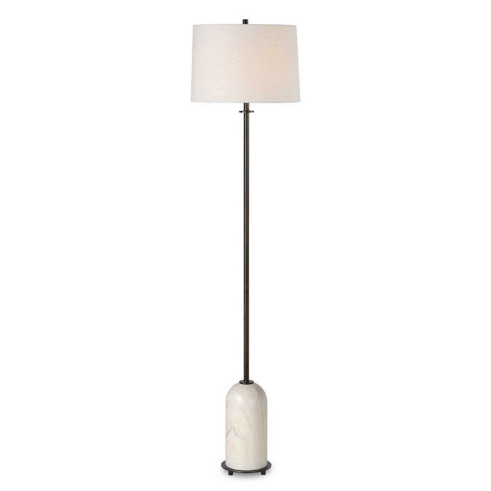 Floor Lamp, Off White Shade, Bronze Stem with Faux Marble Base, 62 Inch