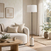 Floor Lamp, Off White Shade, Bronze Stem with Faux Marble Base, 62 Inch