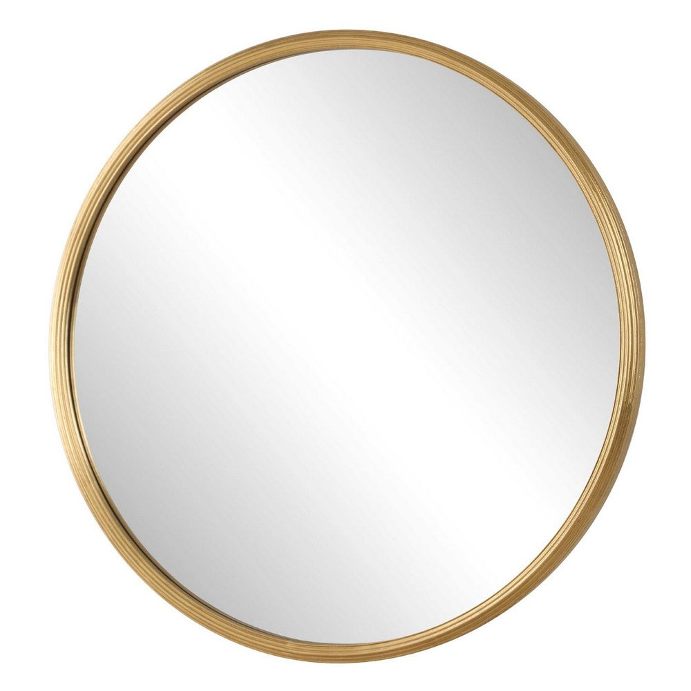 Decorative Wall Mirror, Ribbed Accent Gold Leaf, 34 Inch Round Frame