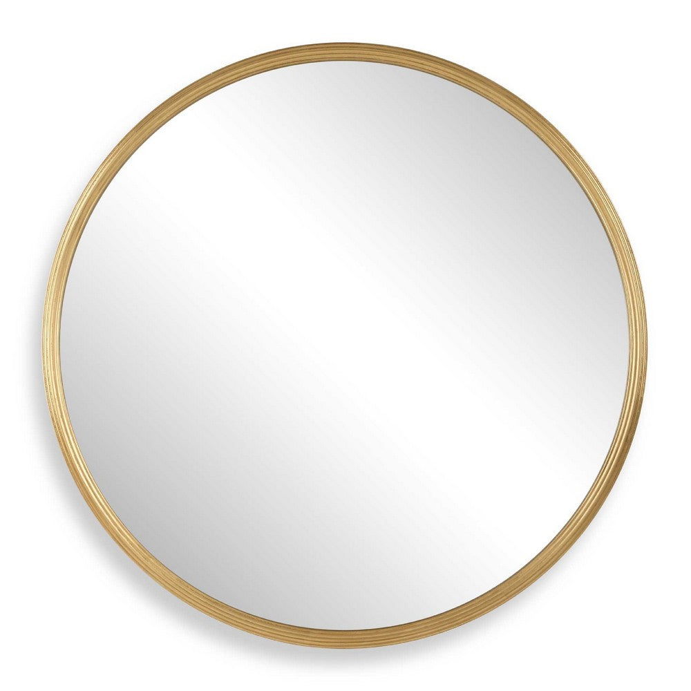 Decorative Wall Mirror, Ribbed Accent Gold Leaf, 34 Inch Round Frame