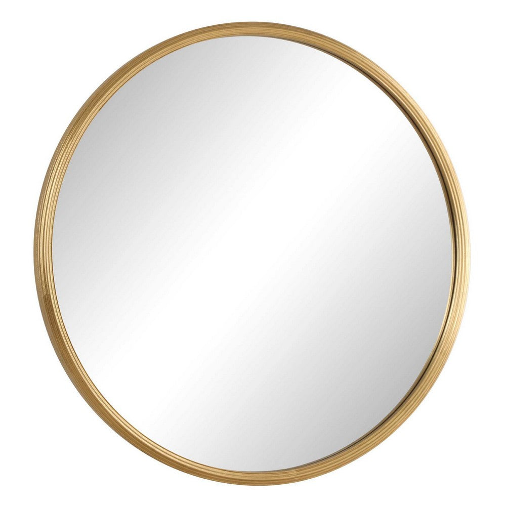 Decorative Wall Mirror, Ribbed Accent Gold Leaf, 34 Inch Round Frame