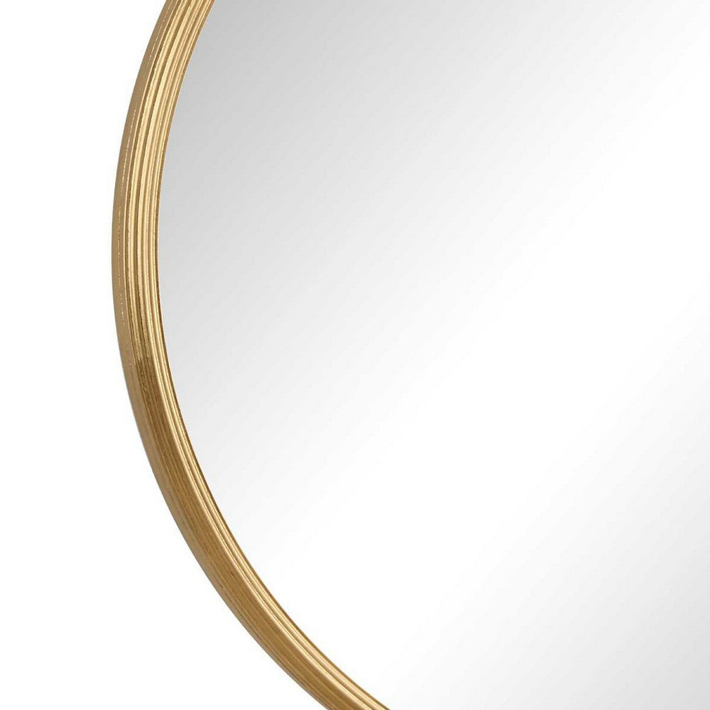 Decorative Wall Mirror, Ribbed Accent Gold Leaf, 34 Inch Round Frame