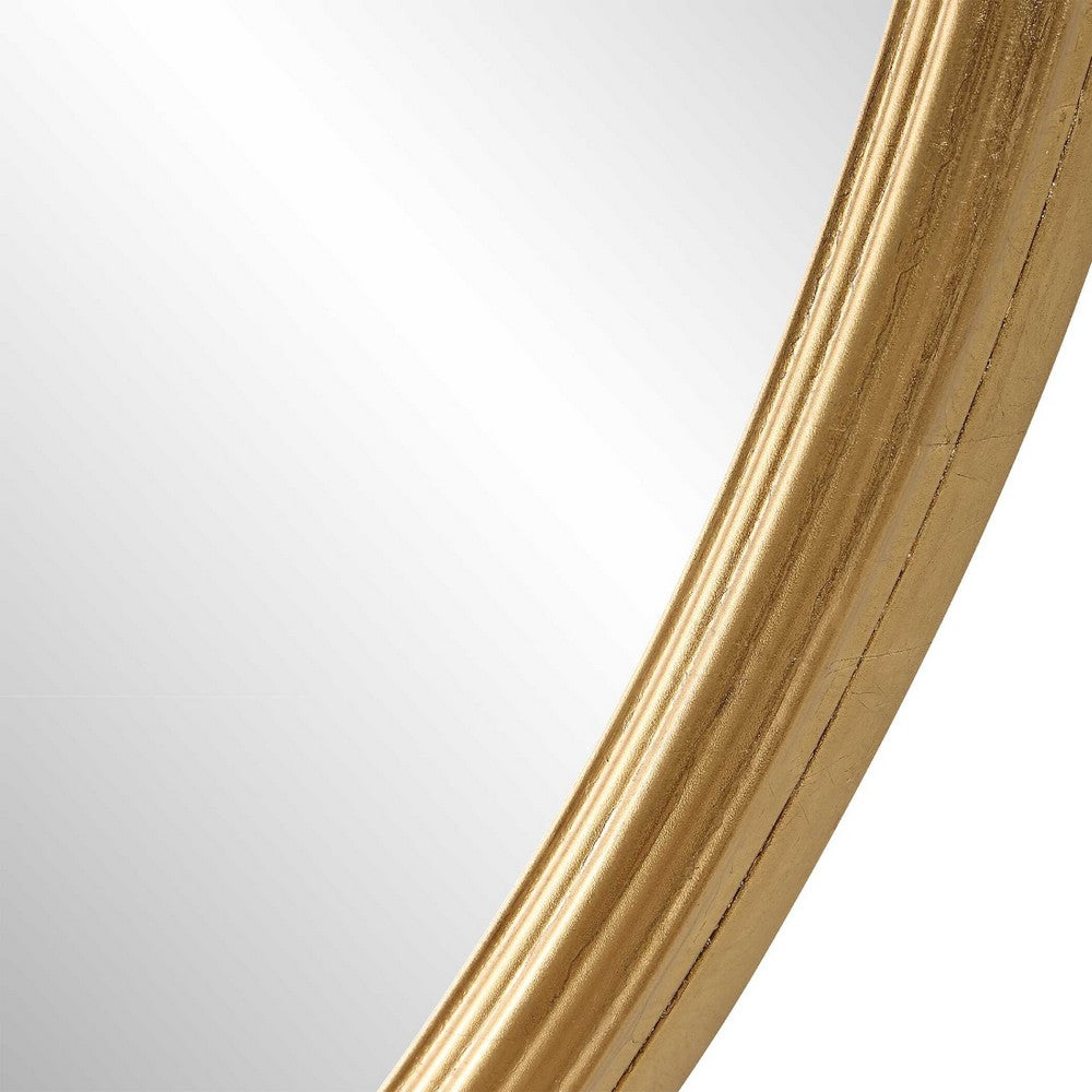 Decorative Wall Mirror, Ribbed Accent Gold Leaf, 34 Inch Round Frame