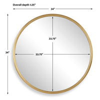 Decorative Wall Mirror, Ribbed Accent Gold Leaf, 34 Inch Round Frame