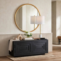 Decorative Wall Mirror, Ribbed Accent Gold Leaf, 34 Inch Round Frame