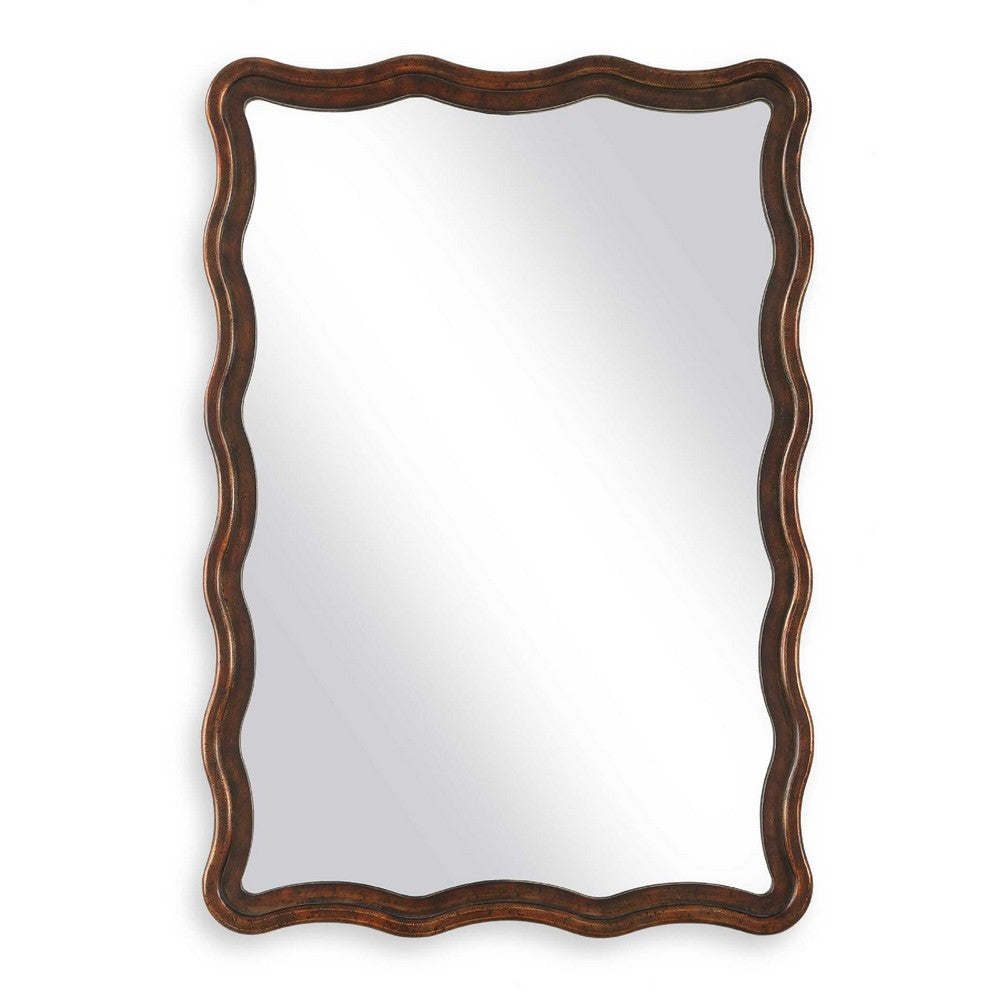 Decorative Wall Mirror, Organic Scalloped Edges, Antique Bronze, Gold, 23x33