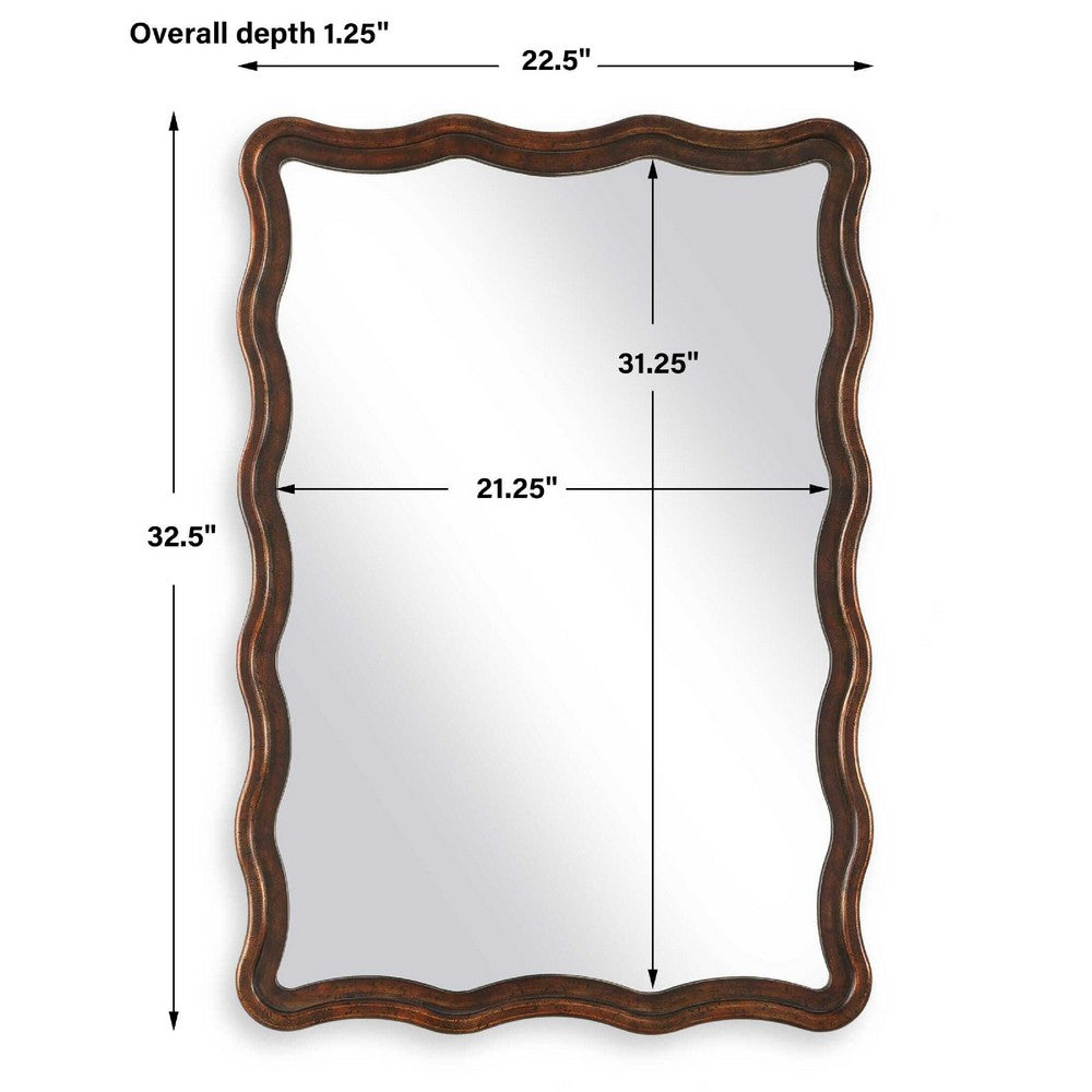 Decorative Wall Mirror, Organic Scalloped Edges, Antique Bronze, Gold, 23x33