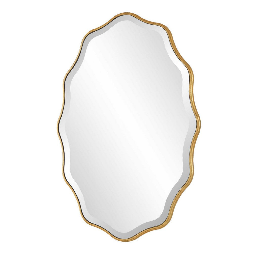 Decorative Wall Mirror, Gold Wavy Leaf, Beveled Glass, 22x32