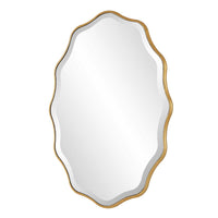 Decorative Wall Mirror, Gold Wavy Leaf, Beveled Glass, 22x32