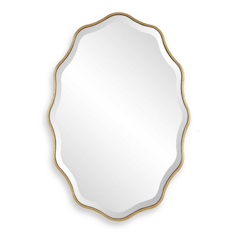 Decorative Wall Mirror, Gold Wavy Leaf, Beveled Glass, 22x32