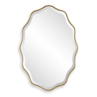 Decorative Wall Mirror, Gold Wavy Leaf, Beveled Glass, 22x32