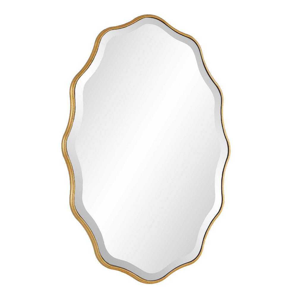 Decorative Wall Mirror, Gold Wavy Leaf, Beveled Glass, 22x32