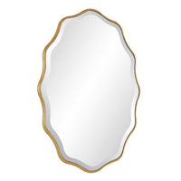 Decorative Wall Mirror, Gold Wavy Leaf, Beveled Glass, 22x32