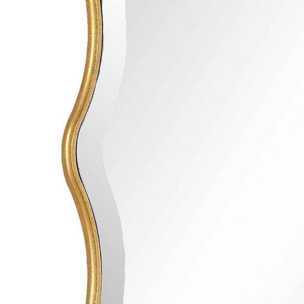 Decorative Wall Mirror, Gold Wavy Leaf, Beveled Glass, 22x32