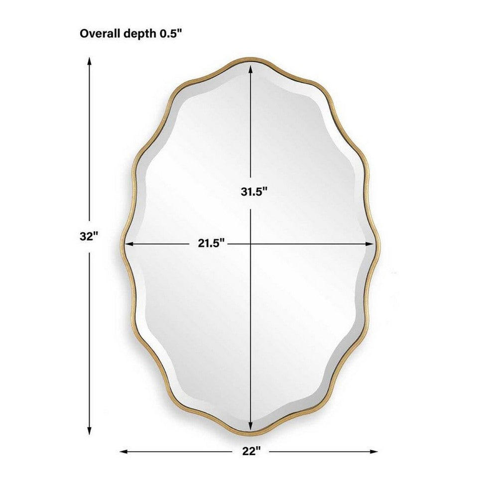 Decorative Wall Mirror, Gold Wavy Leaf, Beveled Glass, 22x32