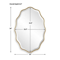 Decorative Wall Mirror, Gold Wavy Leaf, Beveled Glass, 22x32