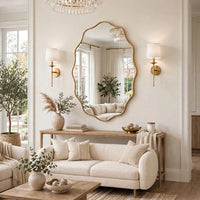 Decorative Wall Mirror, Gold Wavy Leaf, Beveled Glass, 22x32