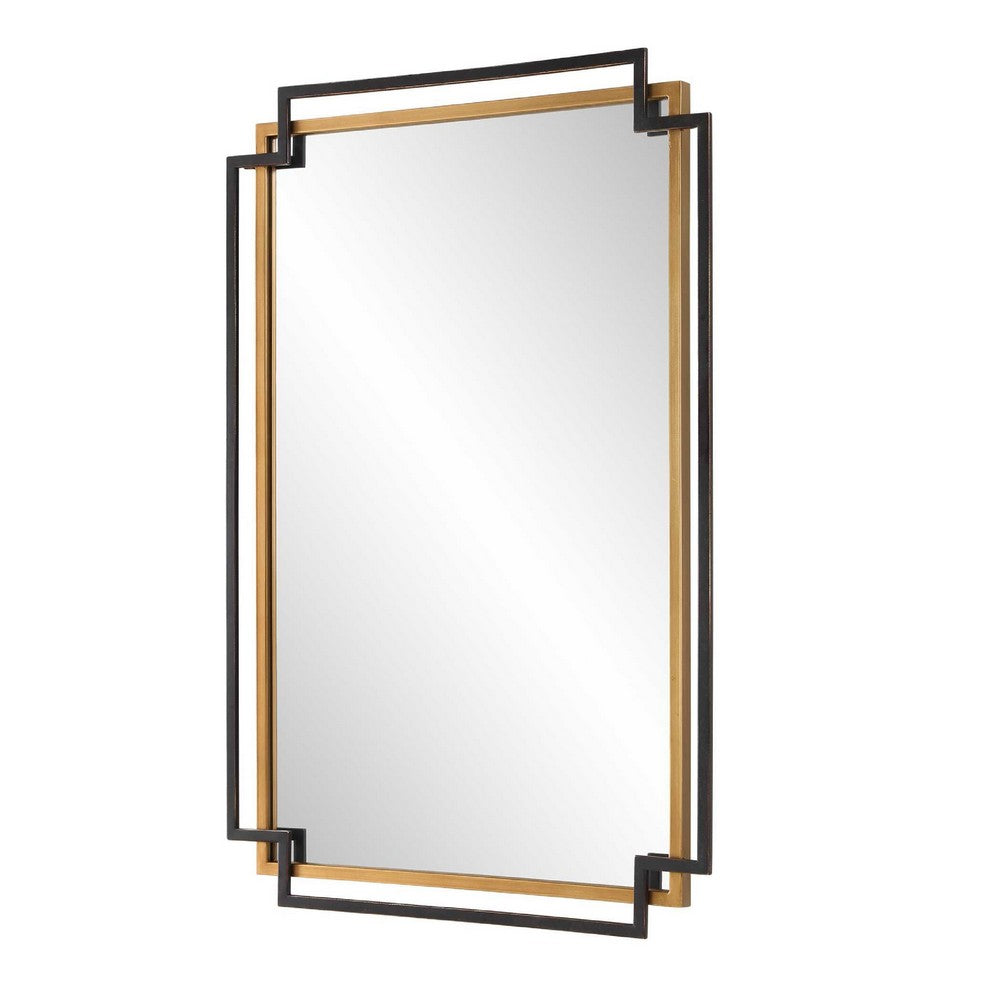 Modern Wall Mirror, Art Deco Bronze and Gold Layered Frame, 22x34