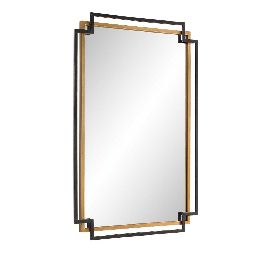 Modern Wall Mirror, Art Deco Bronze and Gold Layered Frame, 22x34